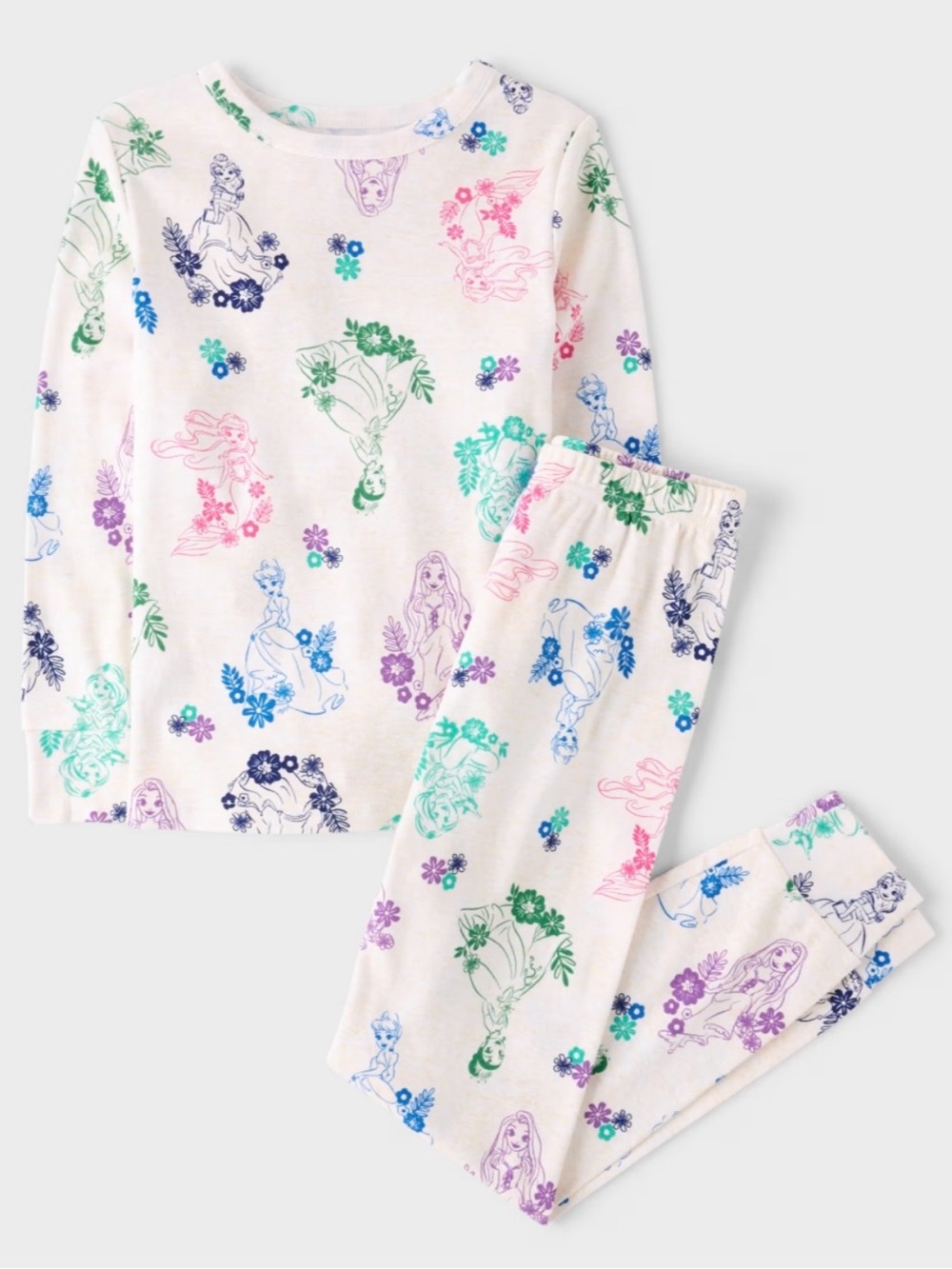 Disney Princess Floral Cotton Pajamas Girls’ Size 8 - Picture 2 of 5